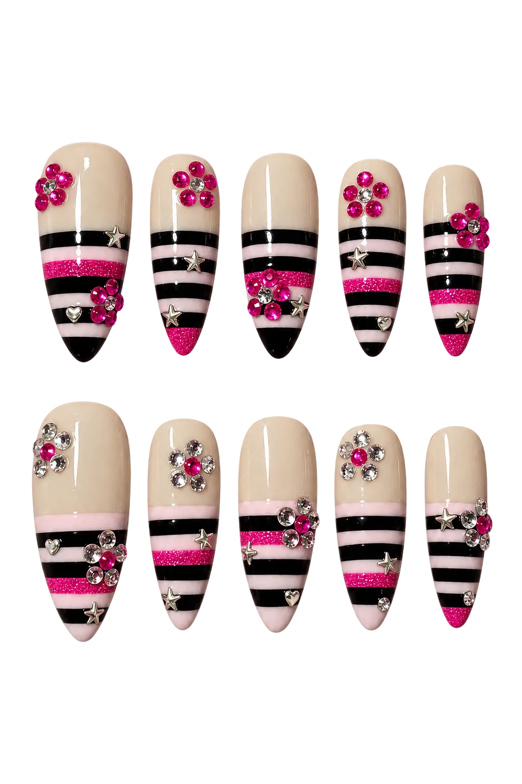 BARBIE NOIR pink and black statement design reusable gel press-on nails - image 2 of 9