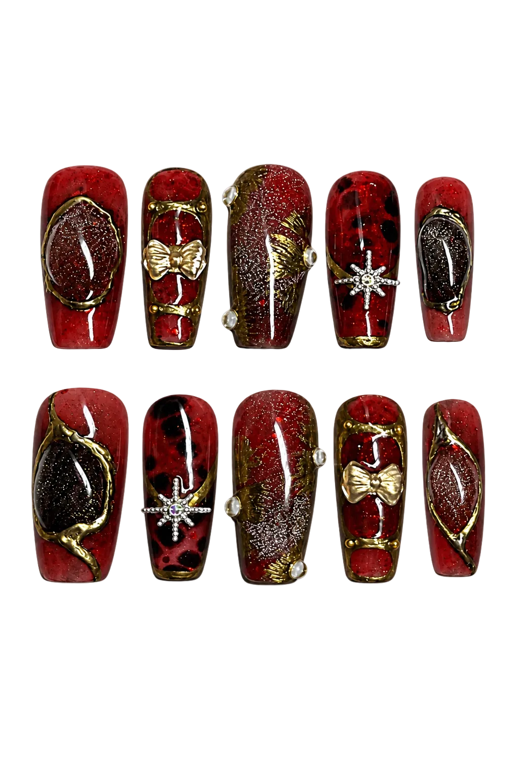 CRIMSON PEAK deep crimson red design reusable gel press-on nails - image 2 of 9