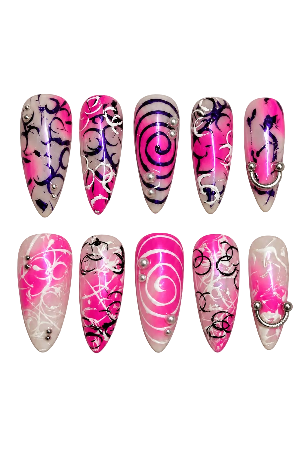 PINK CHAOS pink glitter statement design reusable gel press-on nails - image 2 of 9