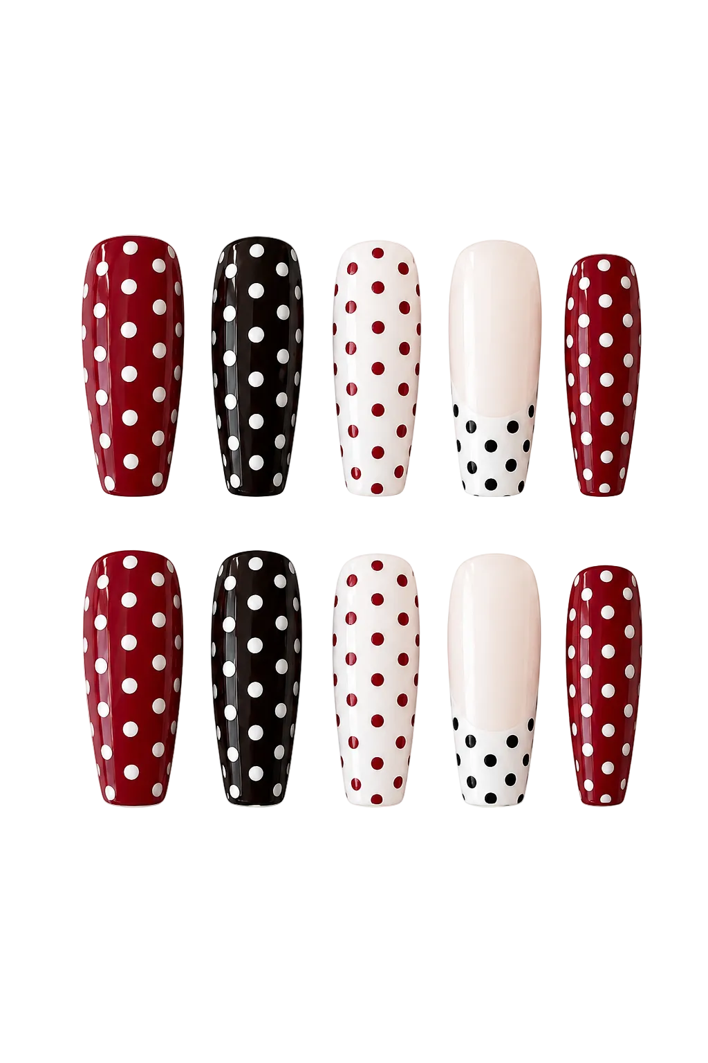 Polka Chic retro black and white polka dot handmade reusable press-on nails