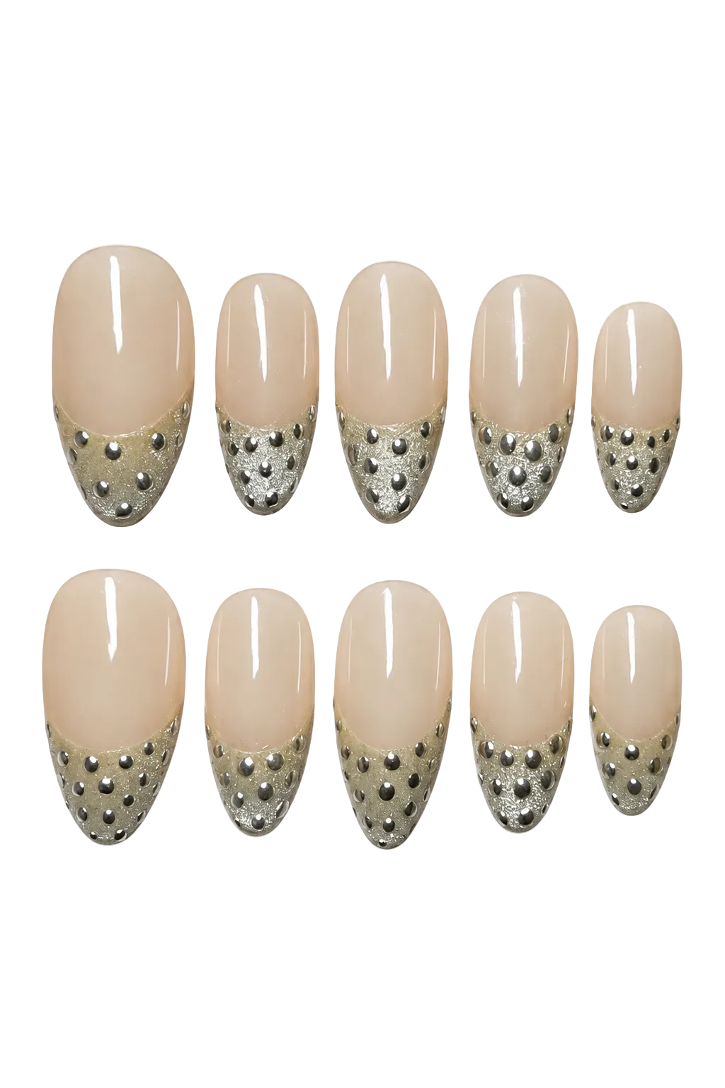 Champagne Studded French luxury French tip reusable press-on nails