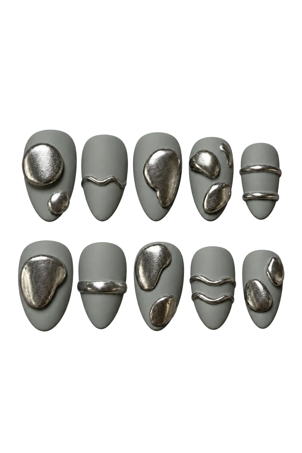CHROME MOSS green chrome reusable gel press-on nails, product view 2