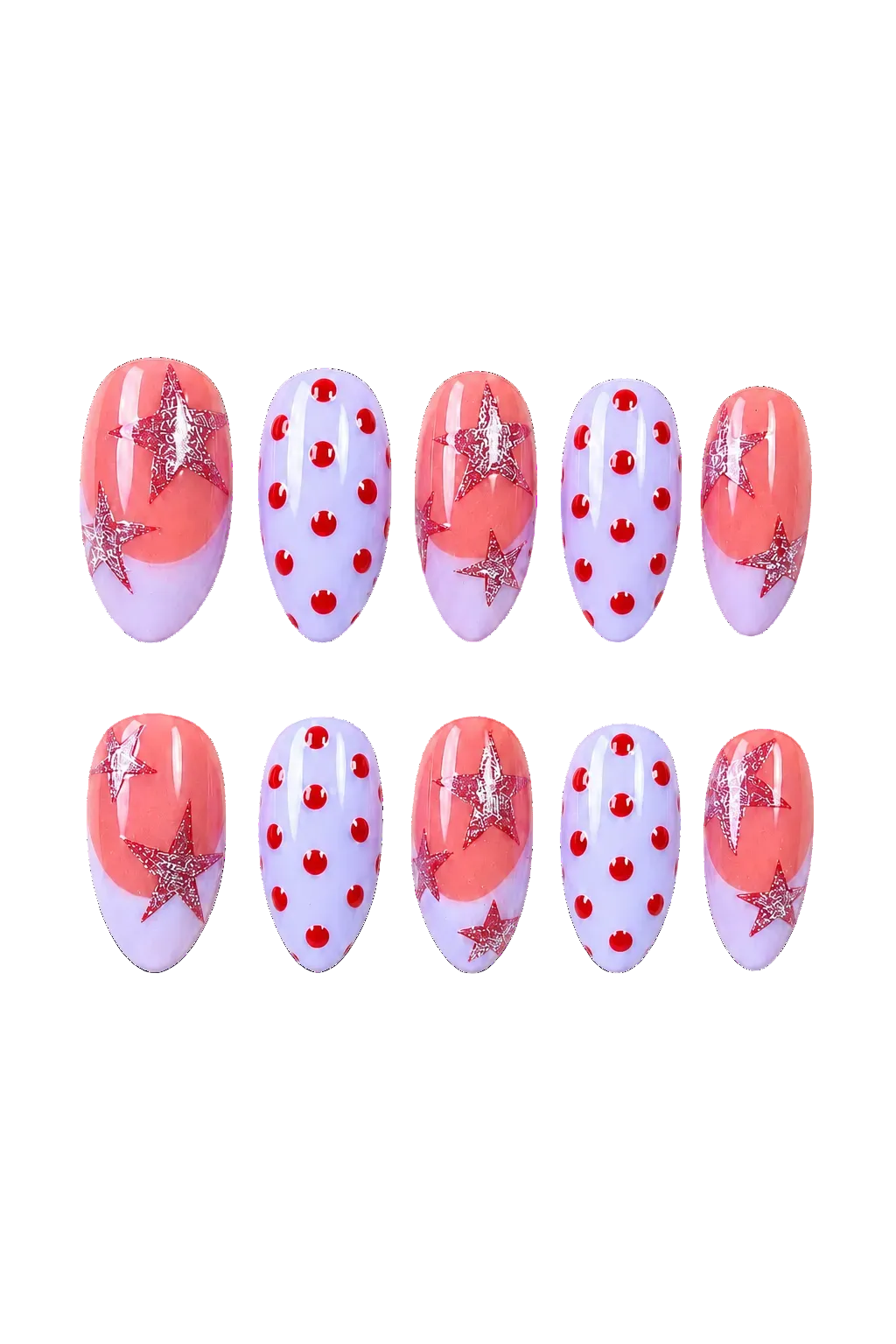 Berry Star Glow holographic star art berry handmade reusable press-on nails