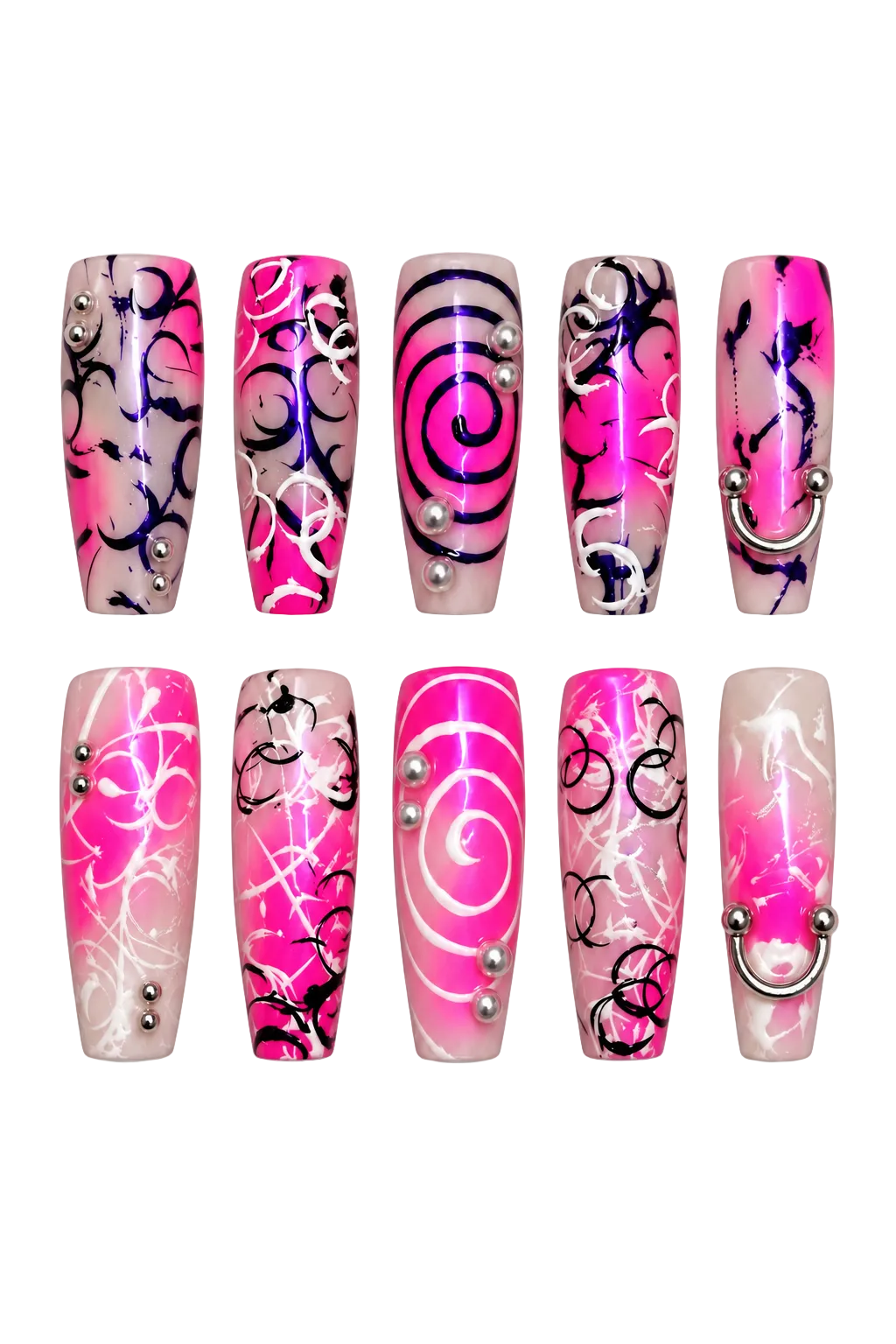 PINK CHAOS pink glitter statement design reusable gel press-on nails - image 9 of 9