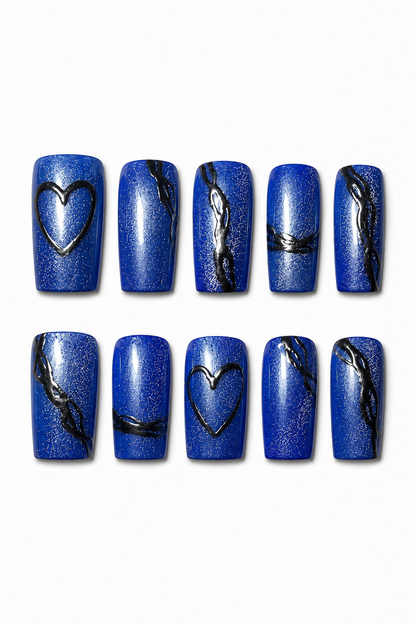 Blue Toxic Love electric blue cat eye reusable press-on nails
