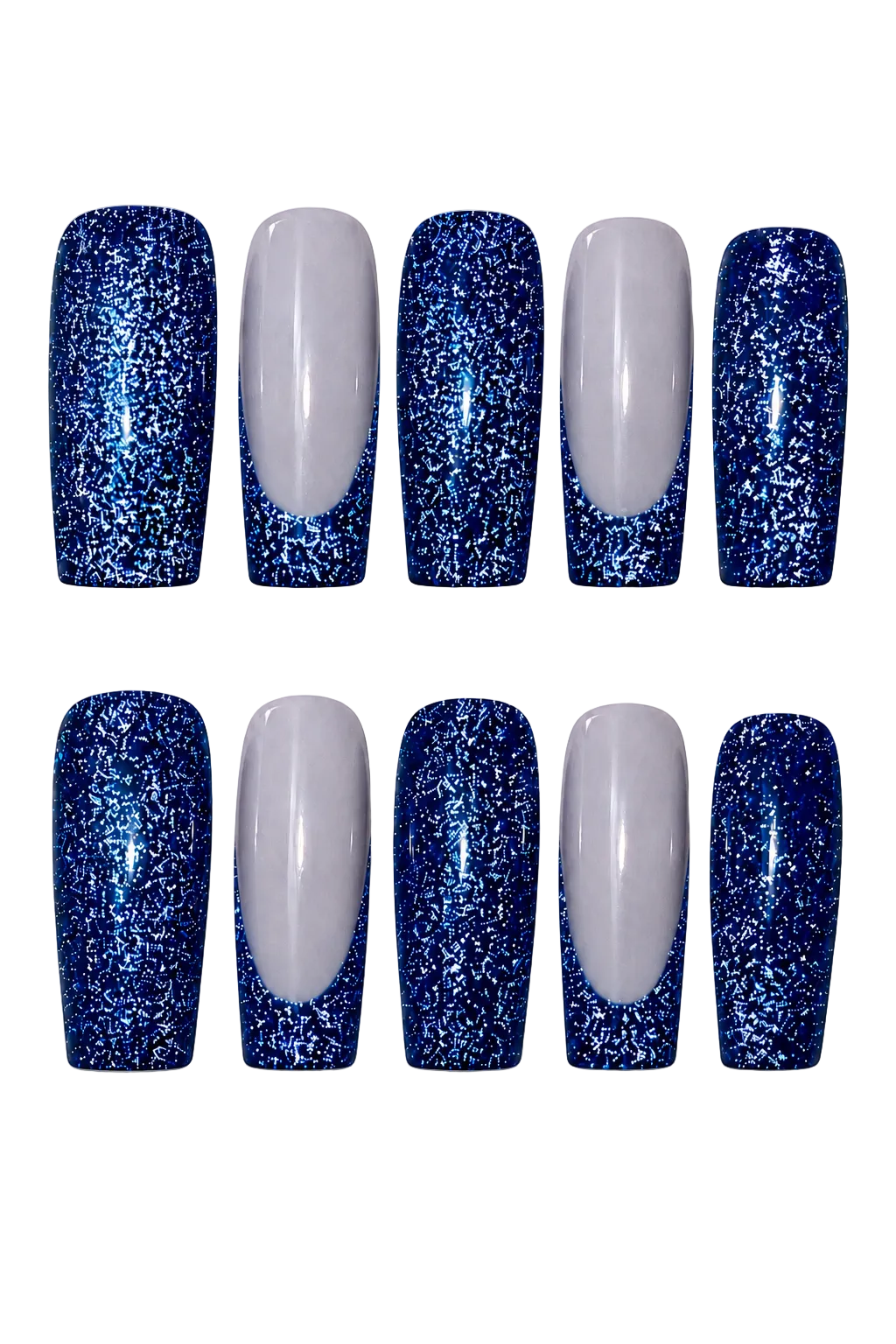 Blue Ray of Radiance iridescent aurora beam blue handmade reusable press-on nails