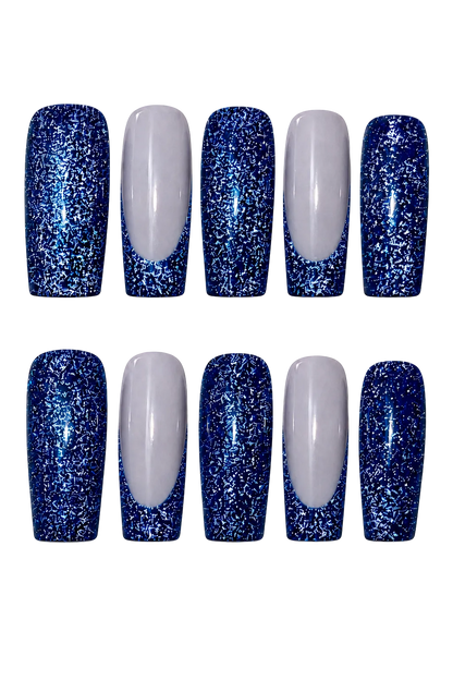 Blue Ray of Radiance iridescent aurora beam blue handmade reusable press-on nails