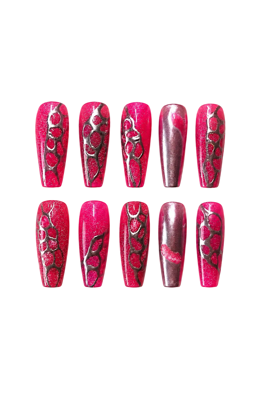 Raspberry Lava vibrant dark red shimmer handmade reusable press-on nails