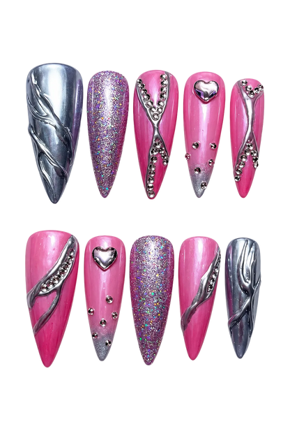 Pink Chrome Rebel reflective pink chrome reusable press-on nails