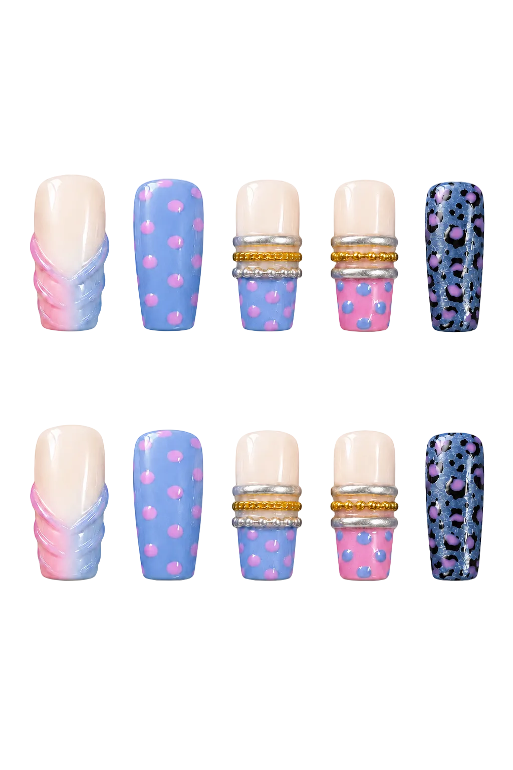 Blue Doll Leopard electric blue and animal print handmade reusable press-on nails