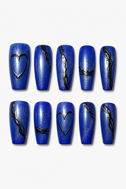 Blue Toxic Love electric blue cat eye reusable press-on nails