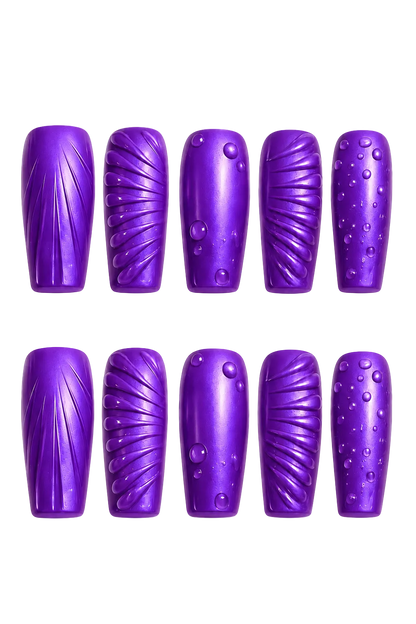 Mystic Violet Relief 3D textured accent deep violet handmade reusable press-on nails