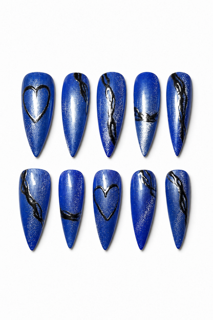 Blue Toxic Love electric blue cat eye reusable press-on nails