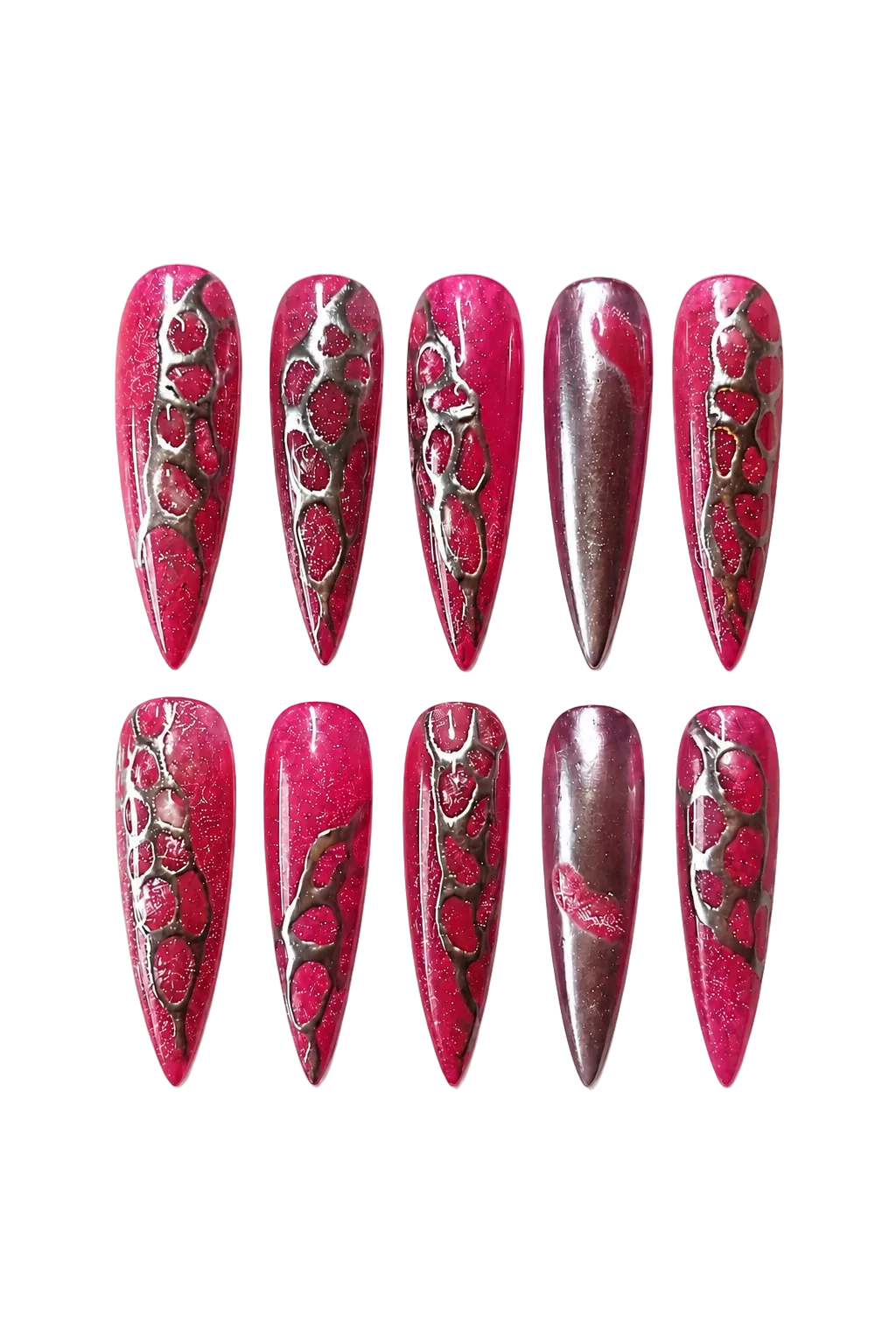 Raspberry Lava vibrant dark red shimmer handmade reusable press-on nails