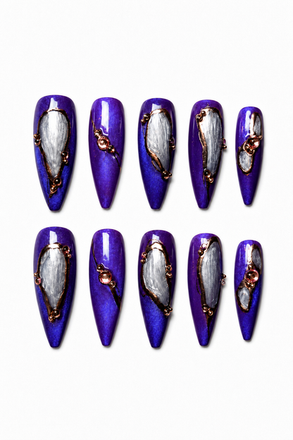 Mystic Amethyst purple cat eye reusable press-on nails