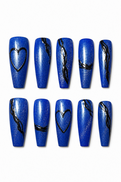 Blue Toxic Love electric blue cat eye reusable press-on nails