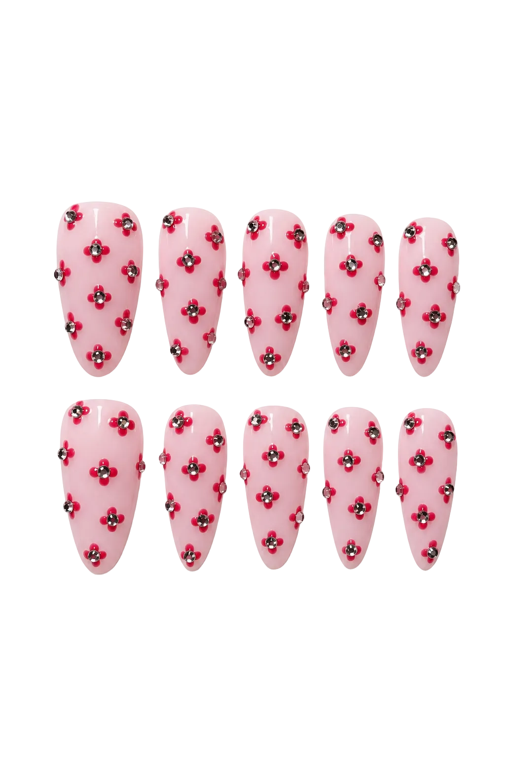 Rosy Crystal elegant soft pink glitter handmade reusable press-on nails