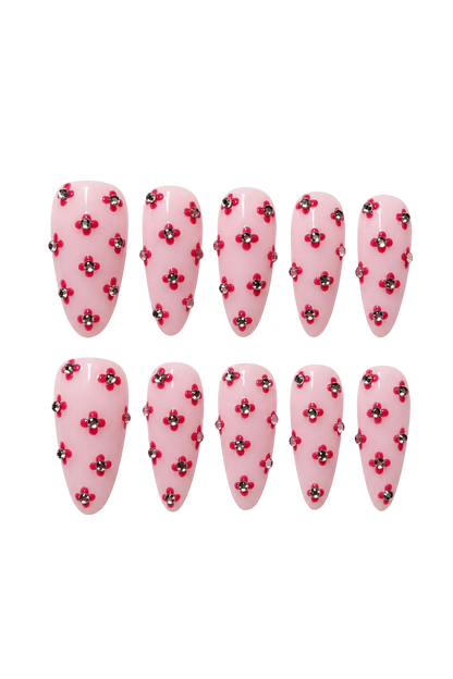 Rosy Crystal elegant soft pink glitter handmade reusable press-on nails