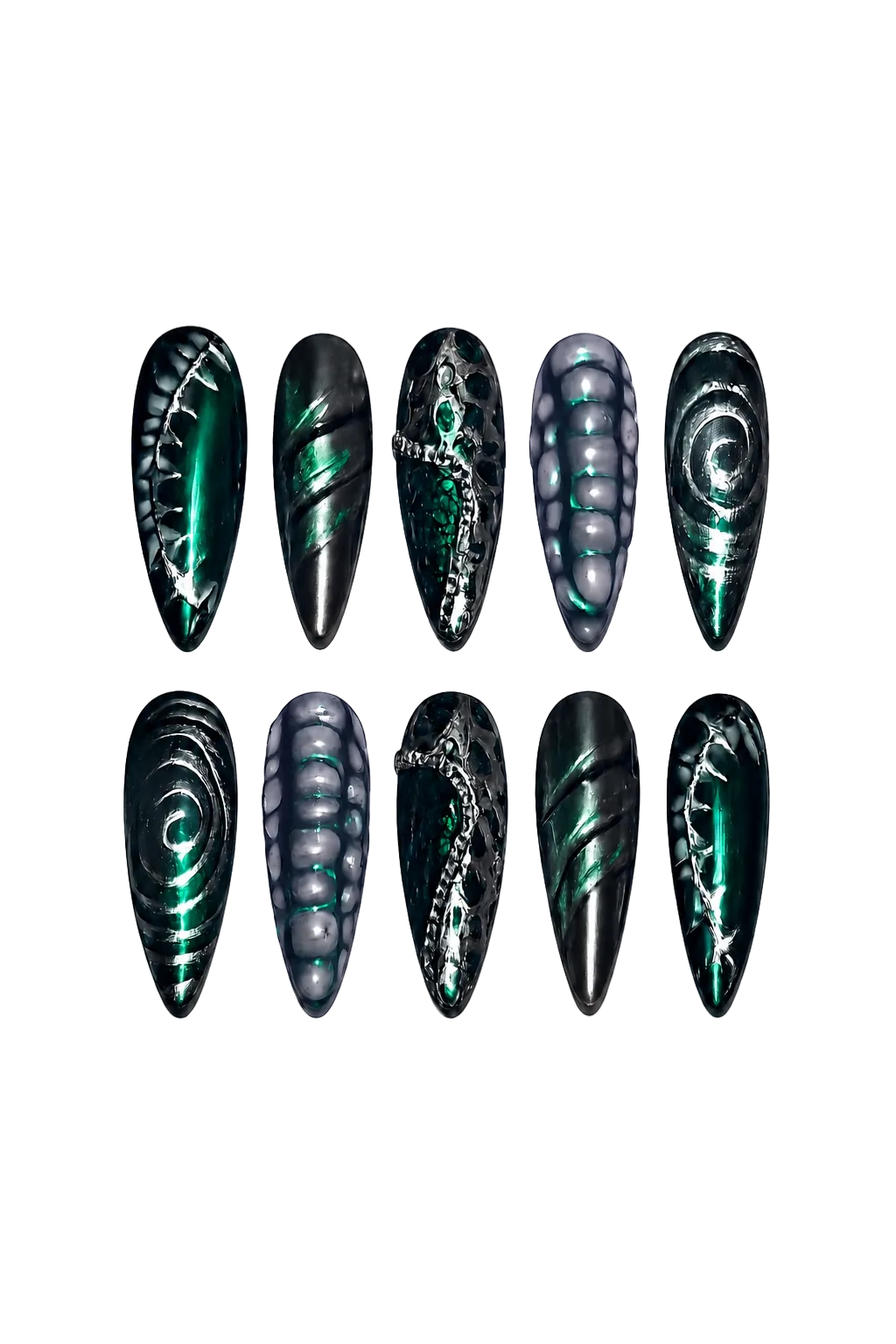 Obsidian Reef gothic midnight black shimmer handmade reusable press-on nails