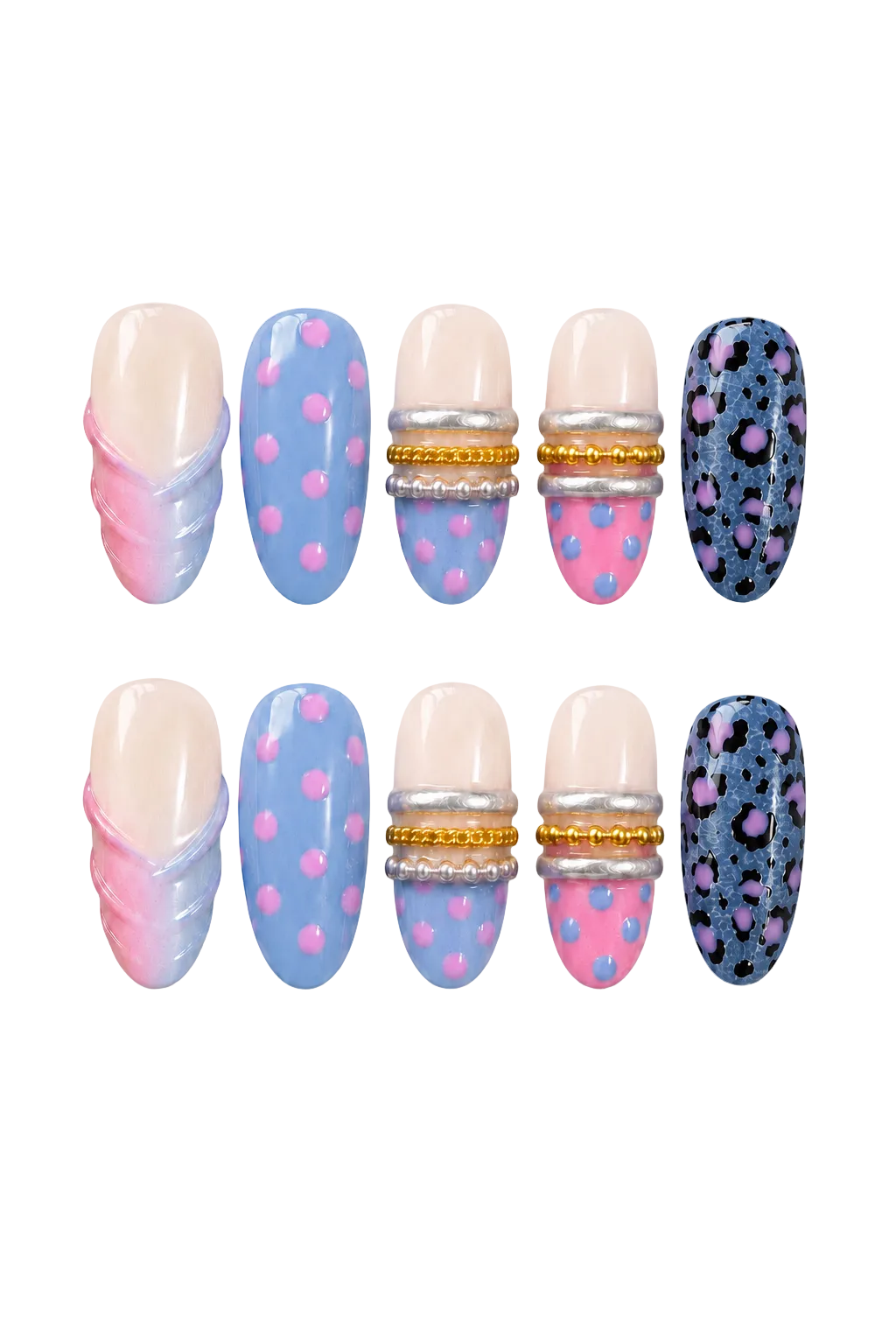 Blue Doll Leopard electric blue and animal print handmade reusable press-on nails