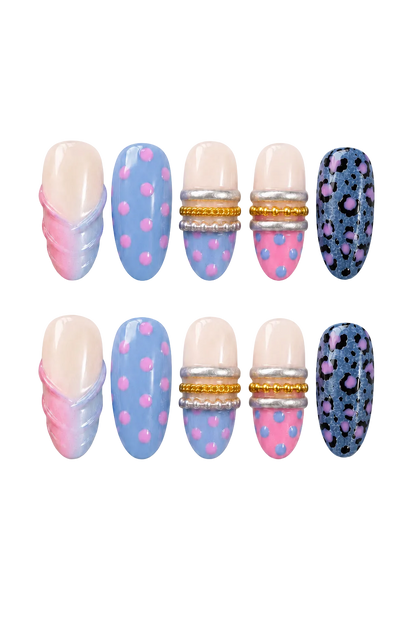 Blue Doll Leopard electric blue and animal print handmade reusable press-on nails