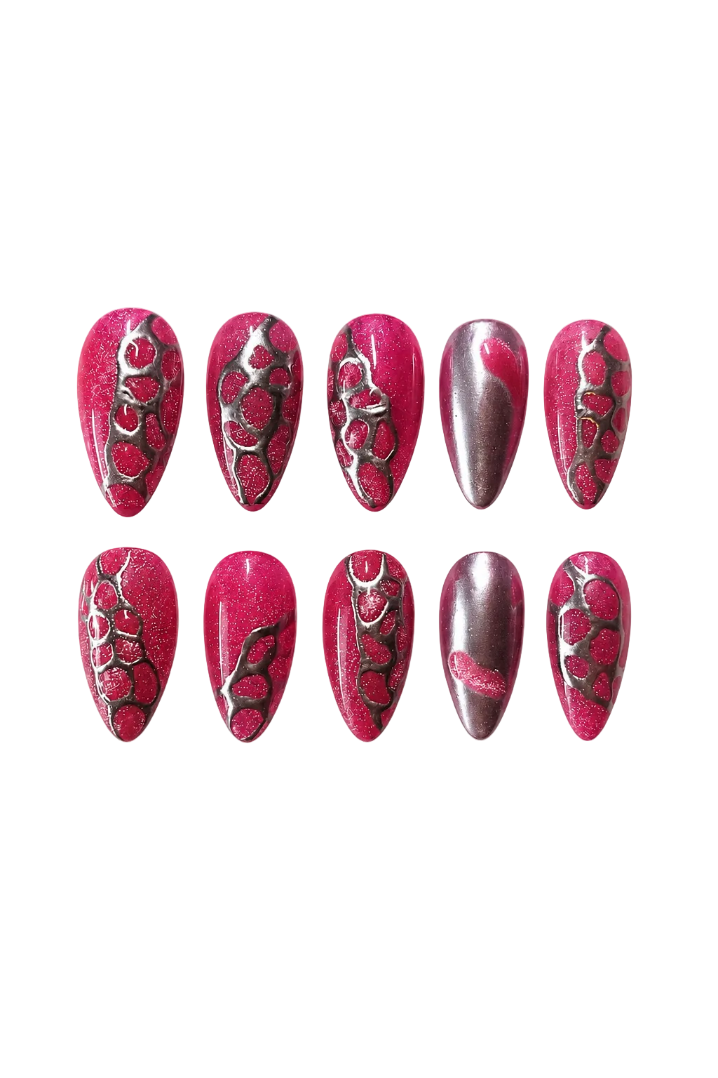 Raspberry Lava vibrant dark red shimmer handmade reusable press-on nails