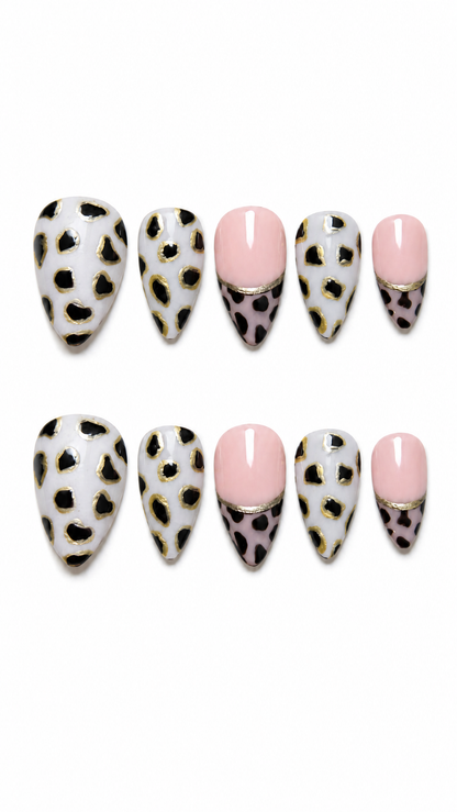 Moo Chic Blush cute cow print reusable press-on nails