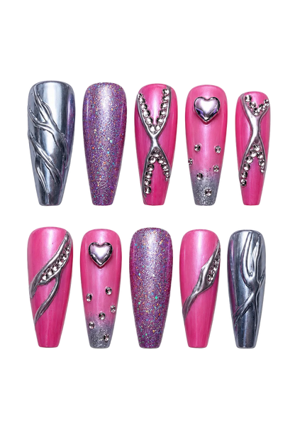 Pink Chrome Rebel reflective pink chrome reusable press-on nails