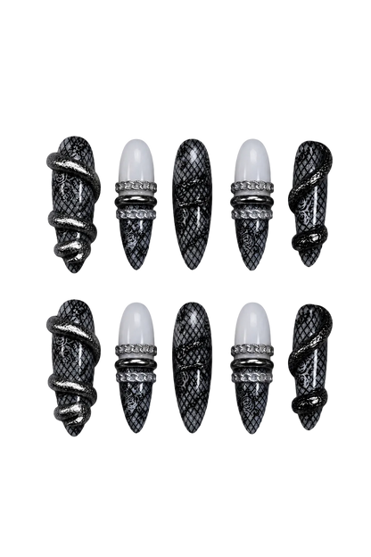 VENOM LACE luxury gothic press-on nails with snake, chain and lace accents - set view 9