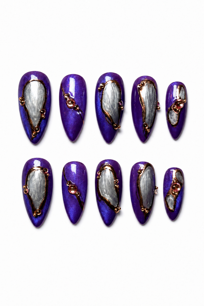 Mystic Amethyst purple cat eye reusable press-on nails