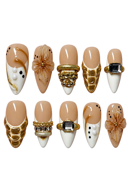 VINTAGE OPULENCE champagne gold vintage design reusable gel press-on nails - image 5 of 9