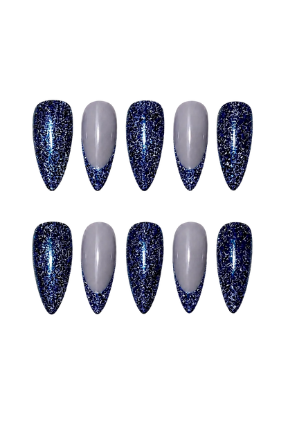 Blue Ray of Radiance iridescent aurora beam blue handmade reusable press-on nails