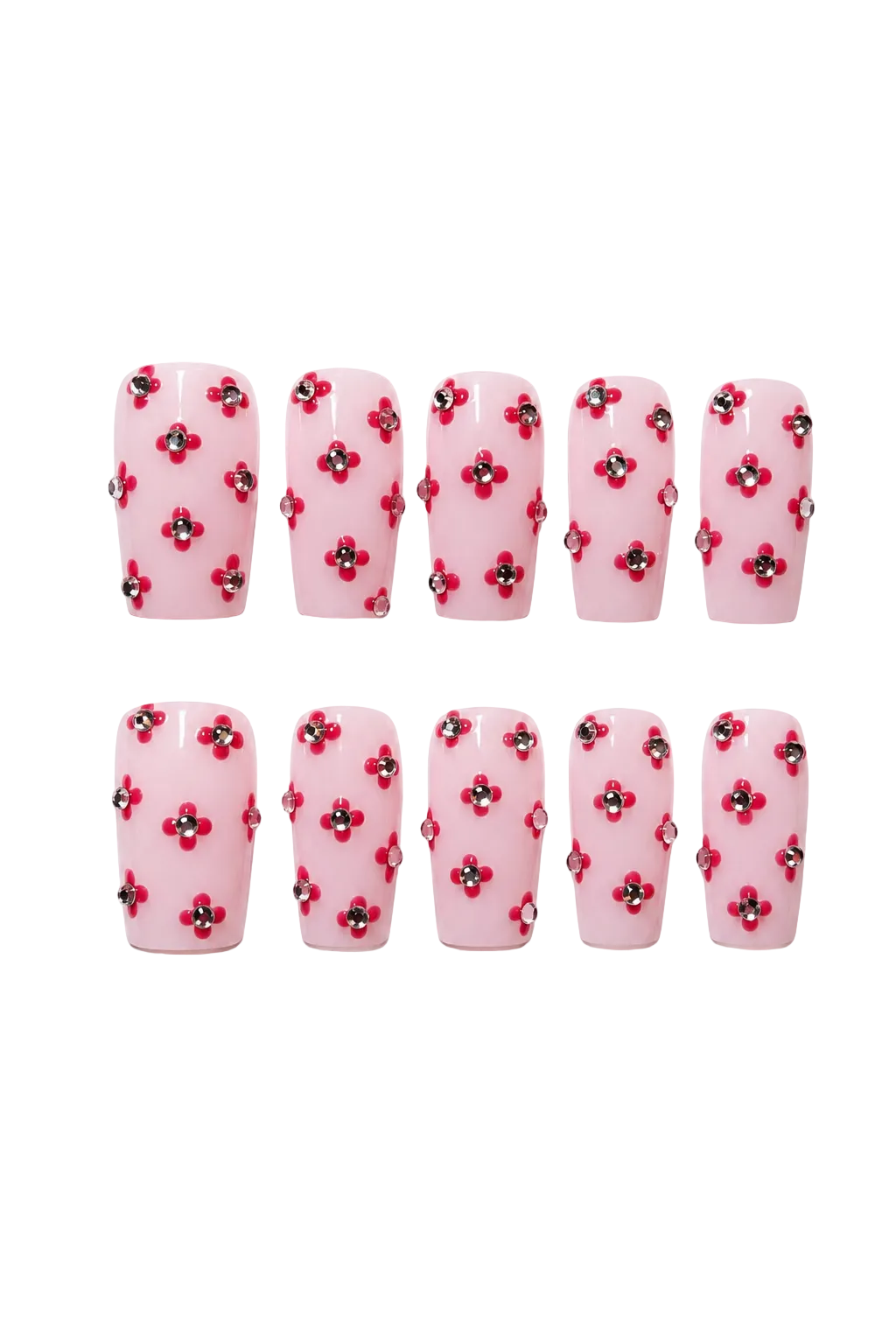 Rosy Crystal elegant soft pink glitter handmade reusable press-on nails