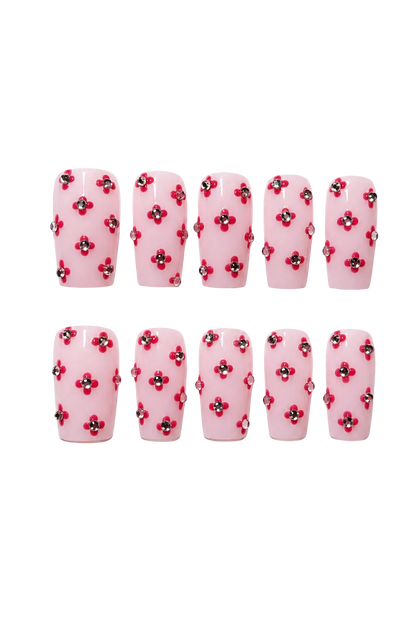 Rosy Crystal elegant soft pink glitter handmade reusable press-on nails