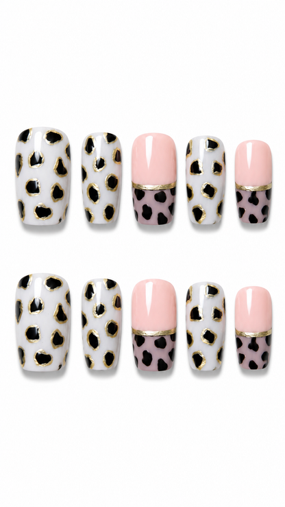 Moo Chic Blush cute cow print reusable press-on nails