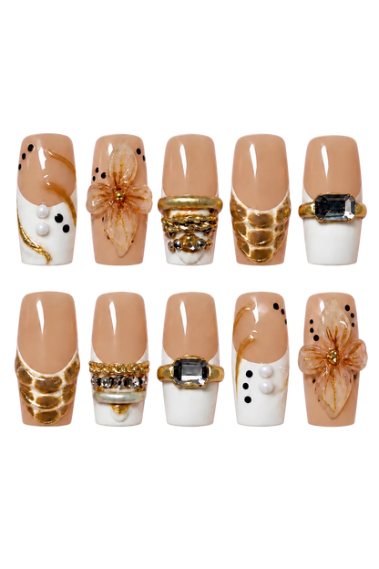 VINTAGE OPULENCE champagne gold vintage design reusable gel press-on nails - image 7 of 9