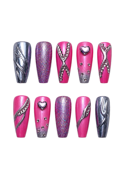 Pink Chrome Rebel reflective pink chrome reusable press-on nails