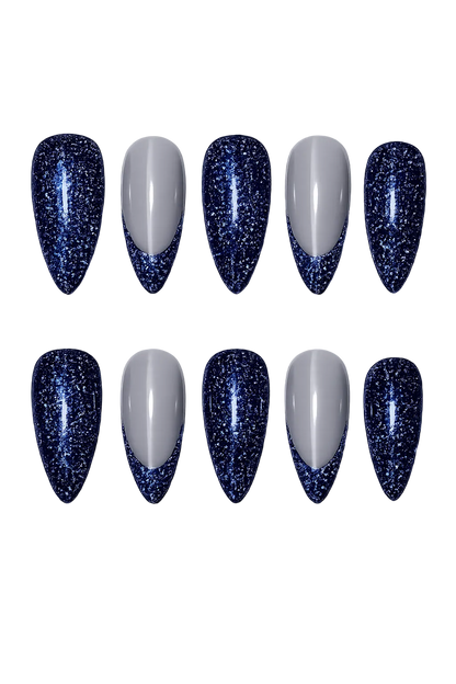 Blue Ray of Radiance iridescent aurora beam blue handmade reusable press-on nails