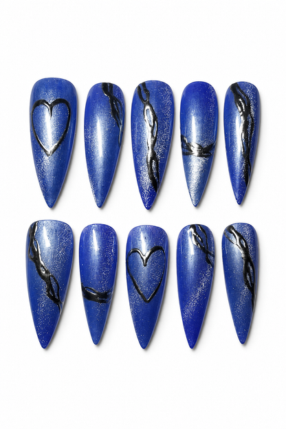 Blue Toxic Love electric blue cat eye reusable press-on nails