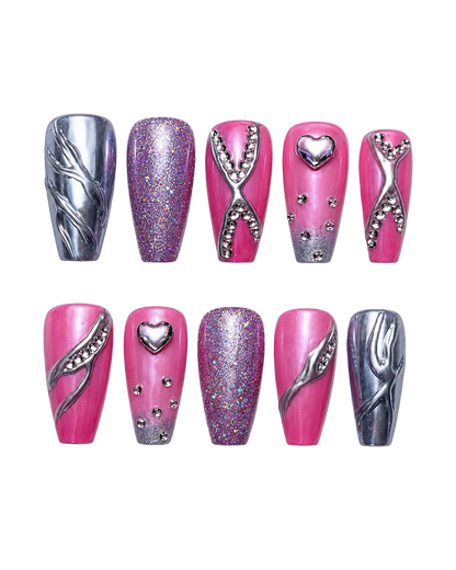 Pink Chrome Rebel reflective pink chrome reusable press-on nails