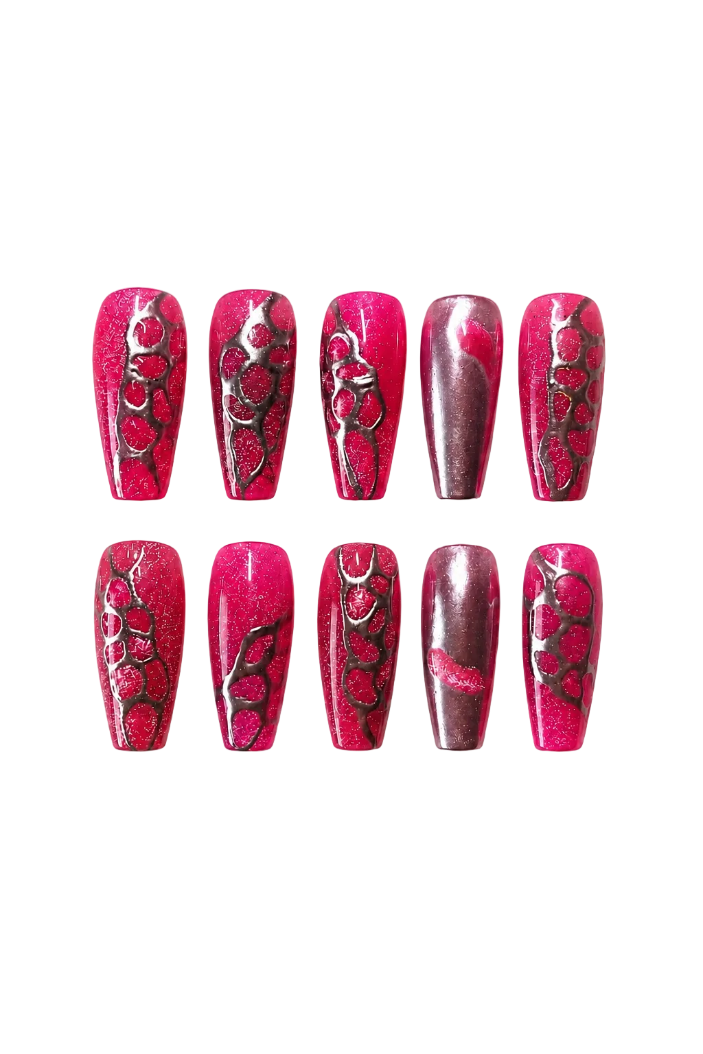 Raspberry Lava vibrant dark red shimmer handmade reusable press-on nails