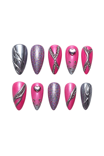 Pink Chrome Rebel reflective pink chrome reusable press-on nails