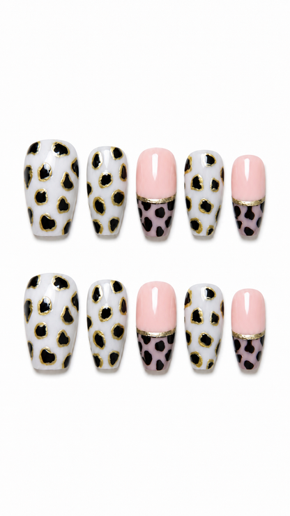 Moo Chic Blush cute cow print reusable press-on nails