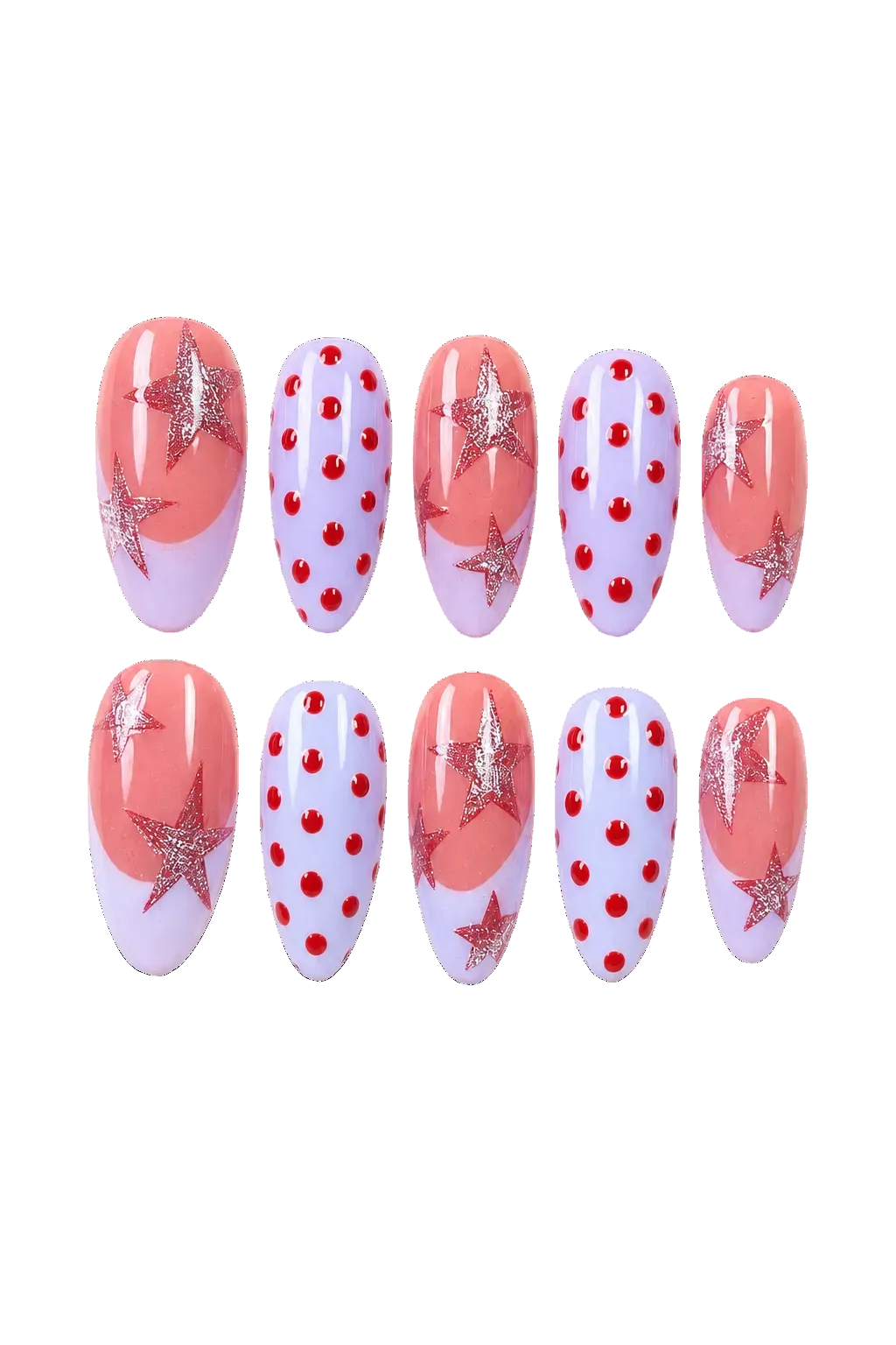 Berry Star Glow holographic star art berry handmade reusable press-on nails