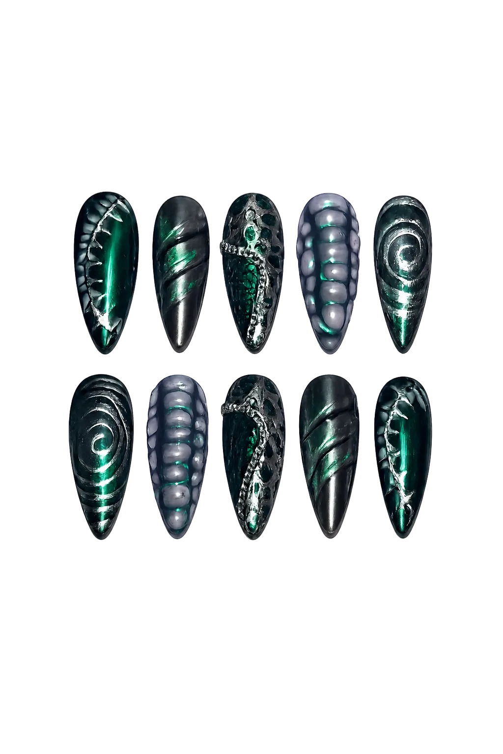 Obsidian Reef gothic midnight black shimmer handmade reusable press-on nails