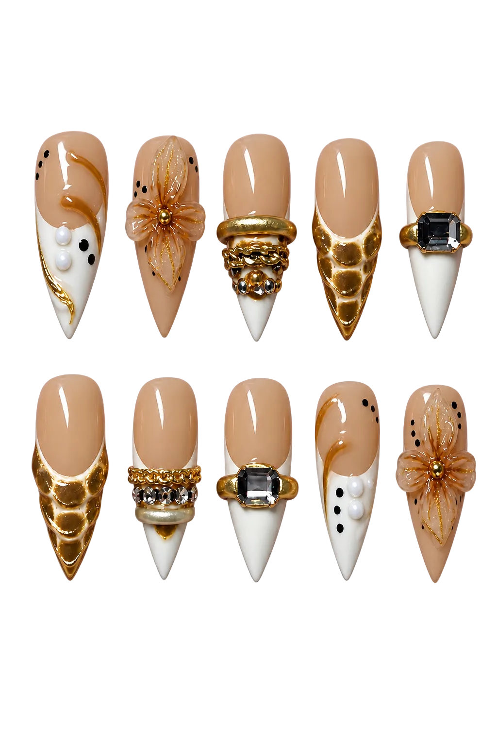 VINTAGE OPULENCE champagne gold vintage design reusable gel press-on nails - image 3 of 9