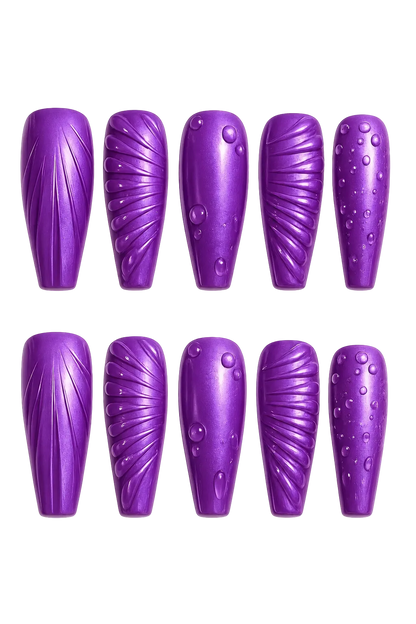 Mystic Violet Relief 3D textured accent deep violet handmade reusable press-on nails