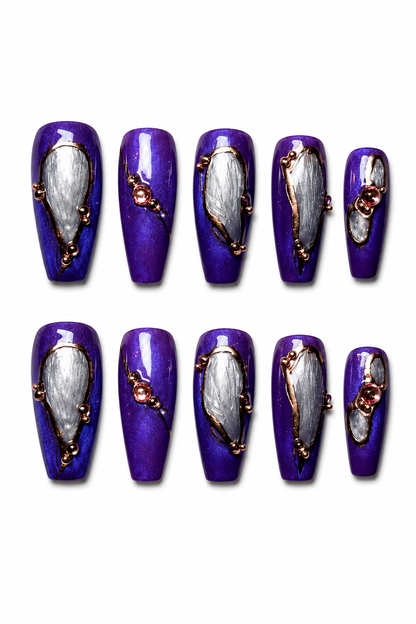 Mystic Amethyst purple cat eye reusable press-on nails