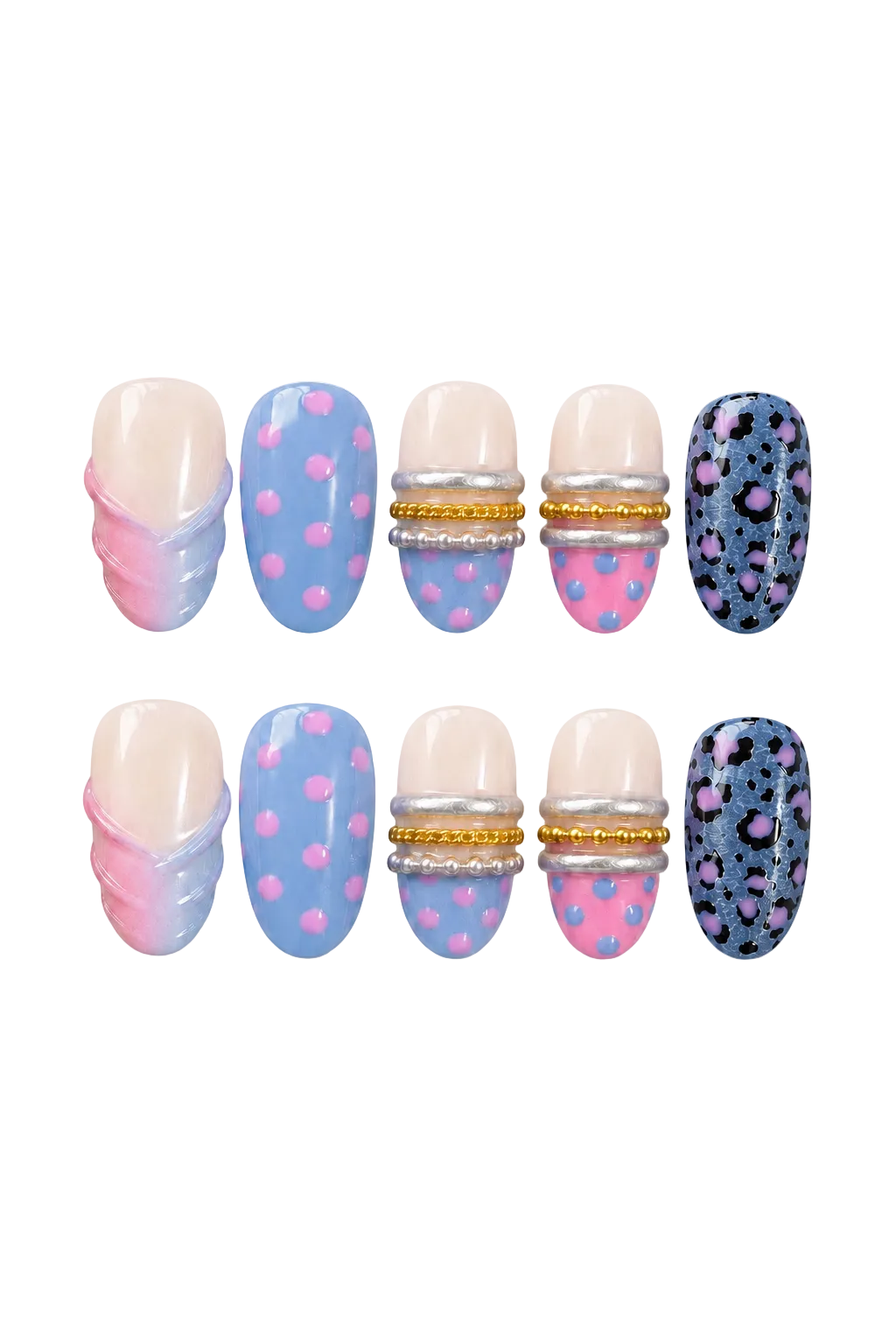 Blue Doll Leopard electric blue and animal print handmade reusable press-on nails