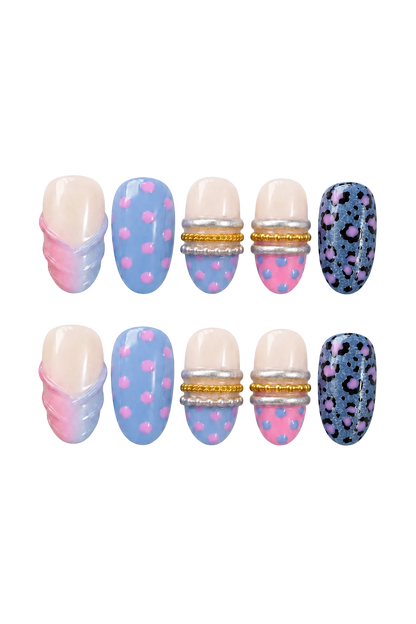 Blue Doll Leopard electric blue and animal print handmade reusable press-on nails